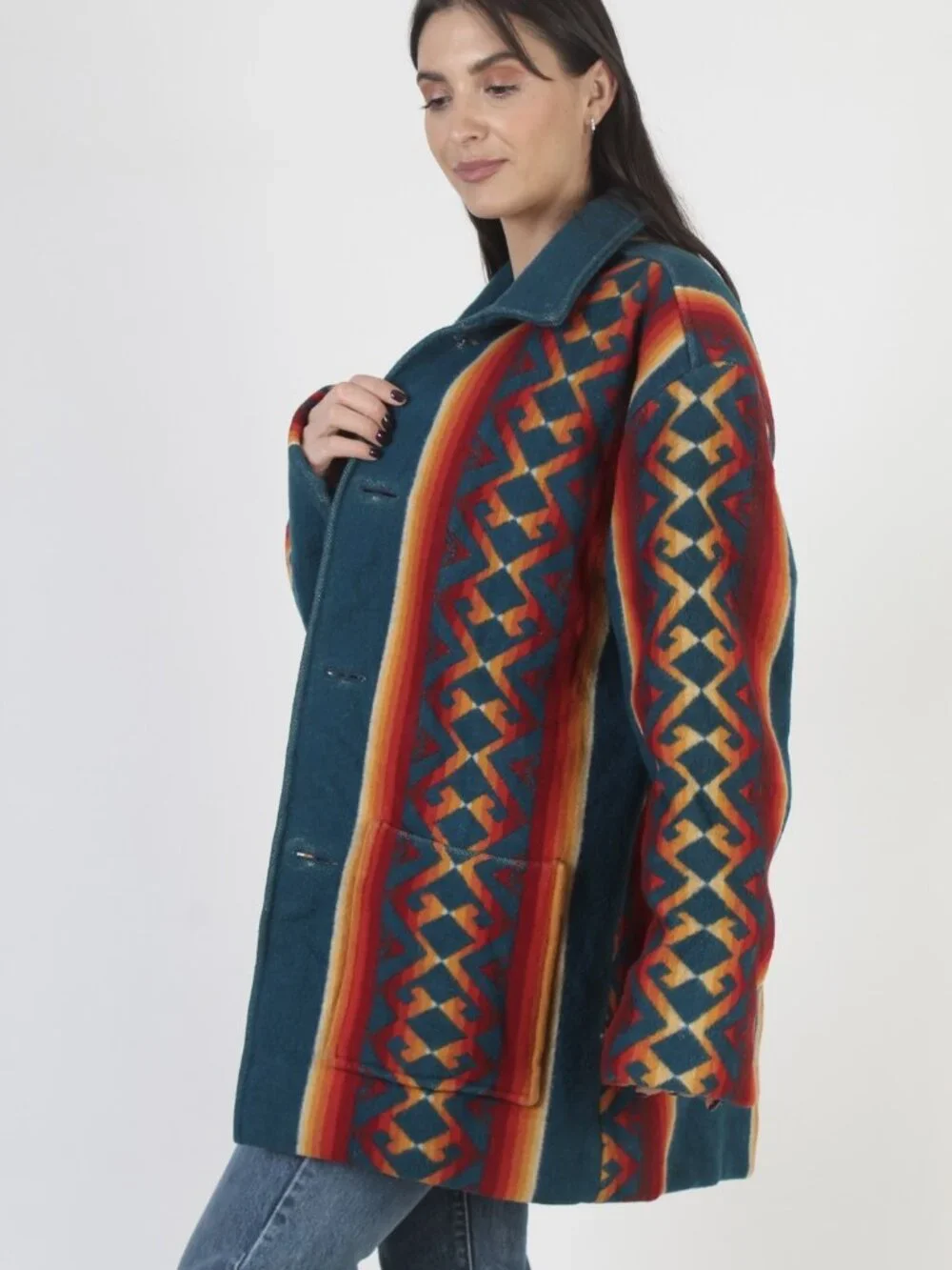 Pendleton Mens Women Aztec Wool Native American Barn Coat Concho Jacket 44 Large